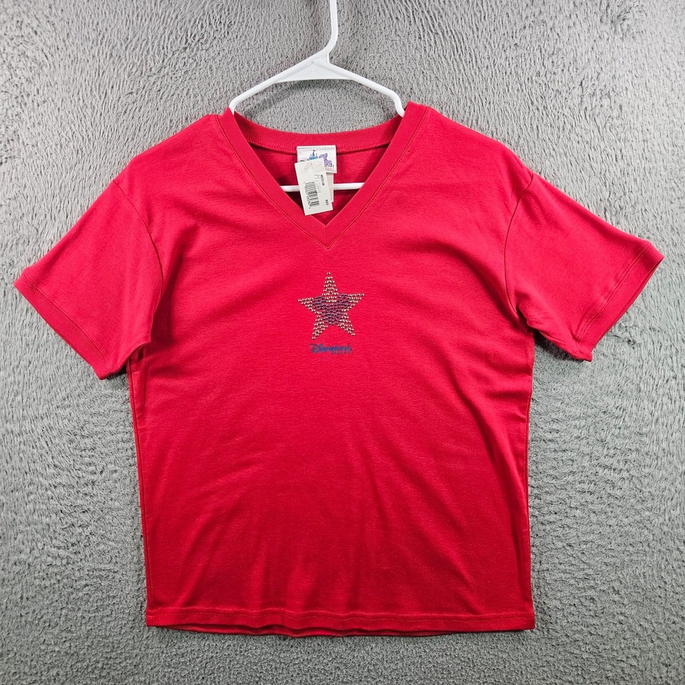 NEW Disneyland Tee Top Women Medium Mickey Start Short Sleeve Red